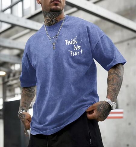 Christian Shirts for Men Faith Over Fear Acid Wash Tshirts Faith Religious Tees God Bible Verse Inspirational Tops in Kuwait