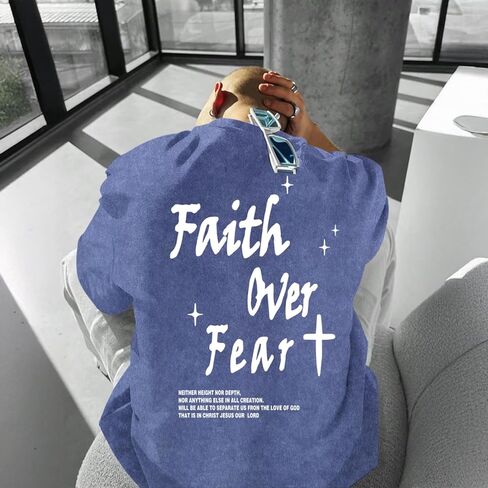 Christian Shirts for Men Faith Over Fear Acid Wash Tshirts Faith Religious Tees God Bible Verse Inspirational Tops in Kuwait