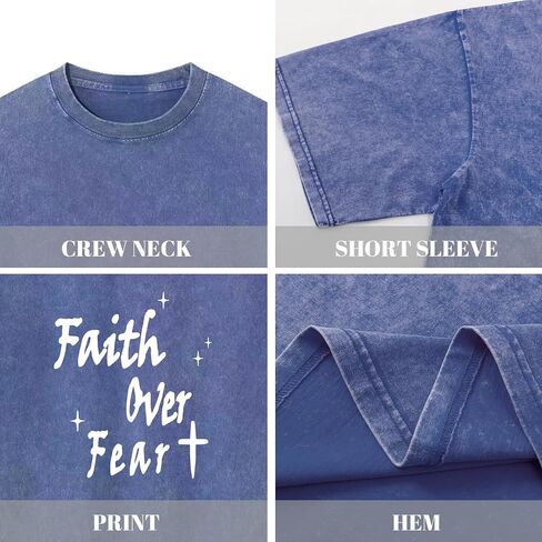 Christian Shirts for Men Faith Over Fear Acid Wash Tshirts Faith Religious Tees God Bible Verse Inspirational Tops in Kuwait