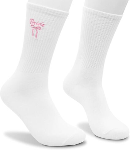 Embroidered Pink Bow Bride Socks - Wedding Day 'BRIDE' Crew Socks - Funny Bridal Party Favors for Bachelorette Gift - Cute Bride-to-Be Essentials. (216) in Kuwait
