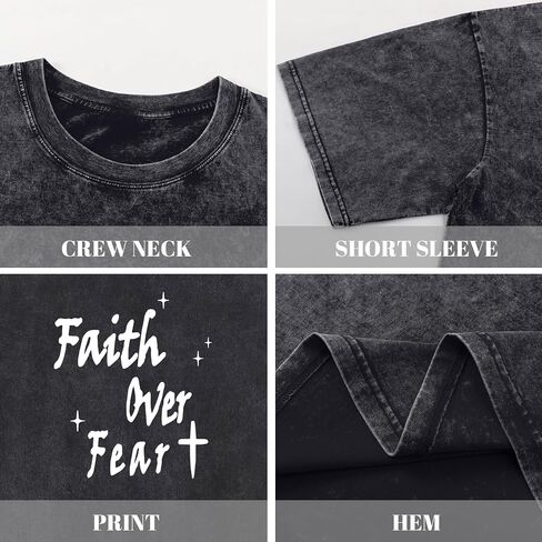 Christian Shirts for Men Faith Over Fear Acid Wash Tshirts Faith Religious Tees God Bible Verse Inspirational Tops in Kuwait