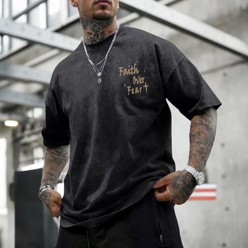 Christian Shirts for Men Faith Over Fear Acid Wash Tshirts Faith Religious Tees God Bible Verse Inspirational Tops in Kuwait