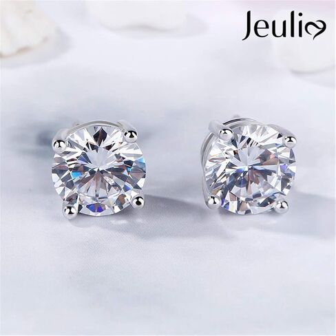 Jeulia Classic Round Cut Sterling Silver Stud Earrings Round Clear CZ Jewelry Women's Stud Earrings Cubic Zirconia Gift for Women Love Party Jewelry Valentine'S Day,Women'S Day Gift For Ears in Saudi Arabia