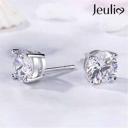 Jeulia Classic Round Cut Sterling Silver Stud Earrings Round Clear CZ Jewelry Women's Stud Earrings Cubic Zirconia Gift for Women Love Party Jewelry Valentine'S Day,Women'S Day Gift For Ears in Saudi Arabia