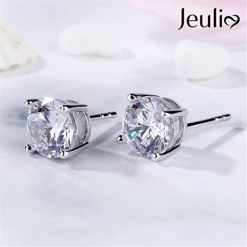 Jeulia Classic Round Cut Sterling Silver Stud Earrings Round Clear CZ Jewelry Women's Stud Earrings Cubic Zirconia Gift for Women Love Party Jewelry Valentine'S Day,Women'S Day Gift For Ears in Saudi Arabia