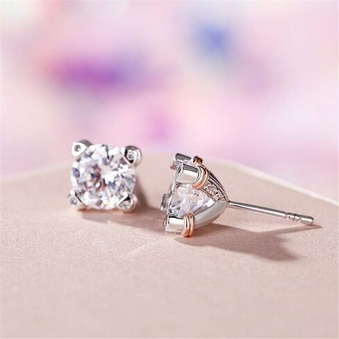 Jeulia Classic Round Cut Sterling Silver Stud Earrings Round Clear CZ Jewelry Women's Stud Earrings Cubic Zirconia Gift for Women Love Party Jewelry Valentine'S Day,Women'S Day Gift For Ears in Saudi Arabia