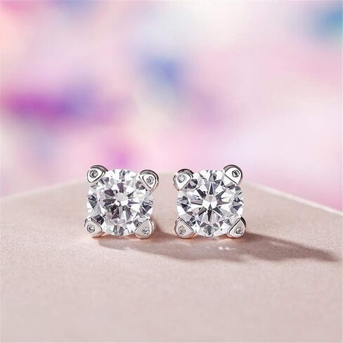 Jeulia Classic Round Cut Sterling Silver Stud Earrings Round Clear CZ Jewelry Women's Stud Earrings Cubic Zirconia Gift for Women Love Party Jewelry Valentine'S Day,Women'S Day Gift For Ears in Saudi Arabia