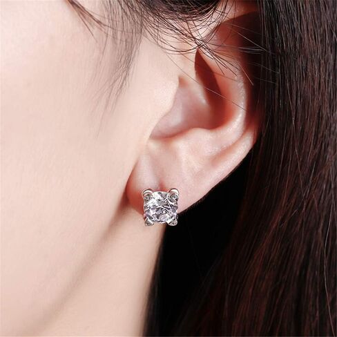 Jeulia Classic Round Cut Sterling Silver Stud Earrings Round Clear CZ Jewelry Women's Stud Earrings Cubic Zirconia Gift for Women Love Party Jewelry Valentine'S Day,Women'S Day Gift For Ears in Saudi Arabia