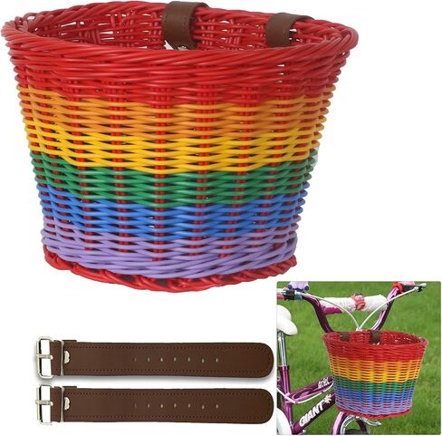 سلة دراجة، سلة عميقة كبيرة لدراجة الأطفال والكبار، سلة أمامية لدراجة الأطفال بألوان قوس قزح منسوجة يدويًا جميلة جدًا، سكوتر كبير الحجم للأطفال وسلة دراجة كروزر للبالغين، 9 * 7.5 بوصة in Kuwait