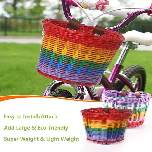 سلة دراجة، سلة عميقة كبيرة لدراجة الأطفال والكبار، سلة أمامية لدراجة الأطفال بألوان قوس قزح منسوجة يدويًا جميلة جدًا، سكوتر كبير الحجم للأطفال وسلة دراجة كروزر للبالغين، 9 * 7.5 بوصة in Kuwait