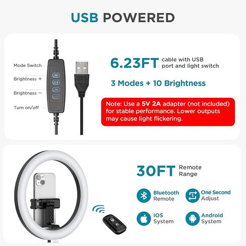 InnoGear Ring Light with Overhead Phone Mount, 10" LED Selfie Light with Arm Stand Camera Mount Canvas Lamp with Phone Holder Remote Desk Light for YouTube Live Stream Cooking Video Recording in Kuwait