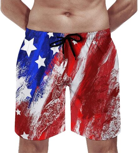 Mens American Flag Swim Trunks with Compression Liner 4th of July Patriotic Bathing Suit Quick Dry 2 in 1 Board Shorts in Saudi Arabia