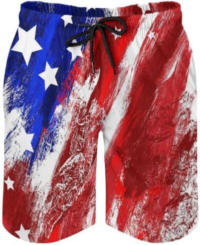 Mens American Flag Swim Trunks with Compression Liner 4th of July Patriotic Bathing Suit Quick Dry 2 in 1 Board Shorts in Saudi Arabia