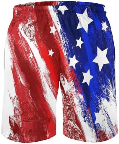 Mens American Flag Swim Trunks with Compression Liner 4th of July Patriotic Bathing Suit Quick Dry 2 in 1 Board Shorts in Saudi Arabia