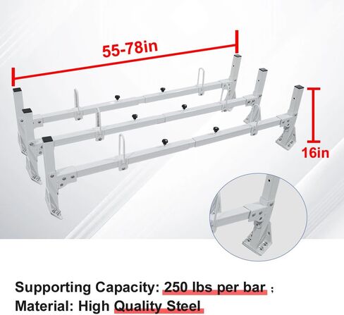 رفوف فان سلم ، فان سقف رف الصلب 3 قضبان مناسبة لفورد إيكونولين E150 250 350 1992-2015 ، ملائمة لشيفروليه إكسبريس 1500 2500 3500 رفوف توبيبر 750 رطل (أبيض) in Kuwait