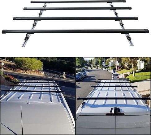 KUAFU 4 Bar Ladder Roof Rack W/Side Rails Low & High Comaptible with 2007-On Sprinter (2 Packages Shipment) in Saudi Arabia