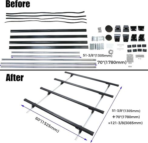 KUAFU 4 Bar Ladder Roof Rack W/Side Rails Low & High Comaptible with 2007-On Sprinter (2 Packages Shipment) in Saudi Arabia