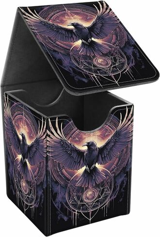 Card Deck Box, Card Storage Box Fits 100+ Single Sleeved Cards, Large Capacity PU Leather Card Storage Box with Strong Magnet for Magic Commander TCG/CCG, Raccoon Sorcerer in Kuwait