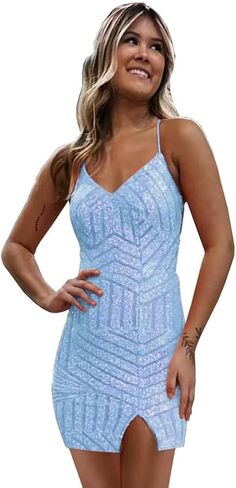 RSOETOO Women's Sequin Homecoming Dress Short Sparkly Glitter Homecoming Dresses with Slit for Teens RO057B in Saudi Arabia