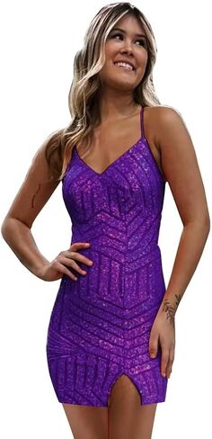 RSOETOO Women's Sequin Homecoming Dress Short Sparkly Glitter Homecoming Dresses with Slit for Teens RO057B in Saudi Arabia