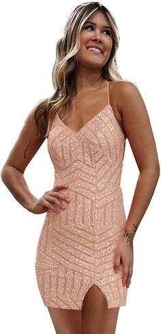 RSOETOO Women's Sequin Homecoming Dress Short Sparkly Glitter Homecoming Dresses with Slit for Teens RO057B in Saudi Arabia