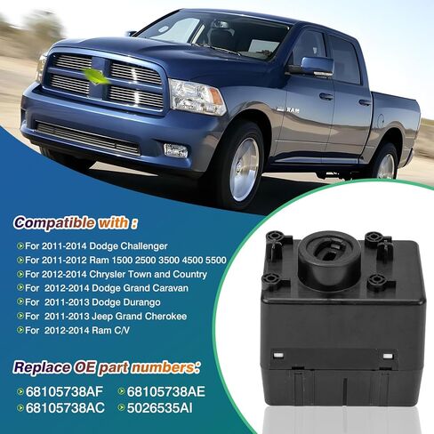 مفتاح وحدة الإشعال اللاسلكي (مع مفاتيح) متوافق مع 2011-2014 دودج تشالنجر ، RAM 1500 2500 3500 4500 5500 ، Jeep Grand Cherokee ، Chrysler Town & Country استبدال# 68105738ae 68105738ac in Kuwait