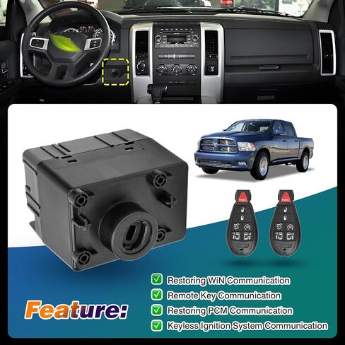 مفتاح وحدة الإشعال اللاسلكي (مع مفاتيح) متوافق مع 2011-2014 دودج تشالنجر ، RAM 1500 2500 3500 4500 5500 ، Jeep Grand Cherokee ، Chrysler Town & Country استبدال# 68105738ae 68105738ac in Kuwait