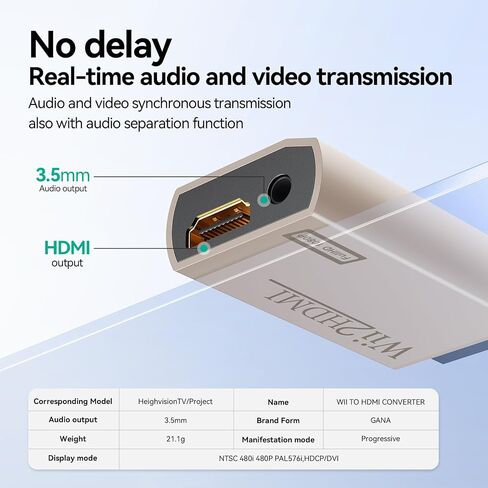 GANA Wii to HDMI Converter Adapter with Hdmi Cable Connect Wii Console to HDMI Display in 1080p Output Video with 3.5mm Audio Supports All Wii Display Modes Blue in Kuwait
