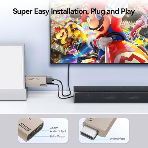 GANA Wii to HDMI Converter Adapter with Hdmi Cable Connect Wii Console to HDMI Display in 1080p Output Video with 3.5mm Audio Supports All Wii Display Modes Blue in Kuwait