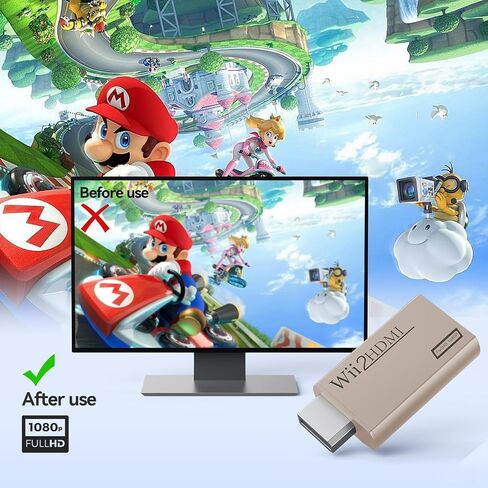 GANA Wii to HDMI Converter Adapter with Hdmi Cable Connect Wii Console to HDMI Display in 1080p Output Video with 3.5mm Audio Supports All Wii Display Modes Blue in Kuwait