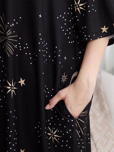 زائد حجم ثوب نوم للنساء ضخم قميص نلي قصير الأكمام لباس موومو فستان مع جيب in Kuwait