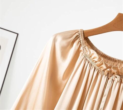 100% Mulberry Silk Nightgown For Women Long Sleeve Crepe Satin Sleepwear Spring Summer Pajama Dress in Saudi Arabia
