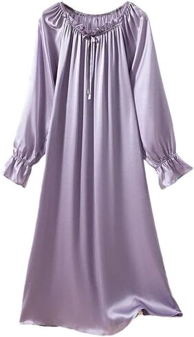 100% Mulberry Silk Nightgown For Women Long Sleeve Crepe Satin Sleepwear Spring Summer Pajama Dress in Saudi Arabia
