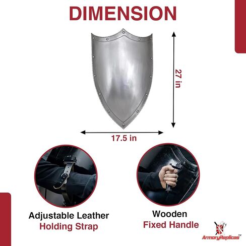 Armory Replicas™ Polished Steel Crusader Shield Belt – Leather Strap with Iron Roller Reenactments Costumes, and Roleplay in Saudi Arabia