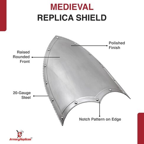 Armory Replicas™ Polished Steel Crusader Shield Belt – Leather Strap with Iron Roller Reenactments Costumes, and Roleplay in Saudi Arabia
