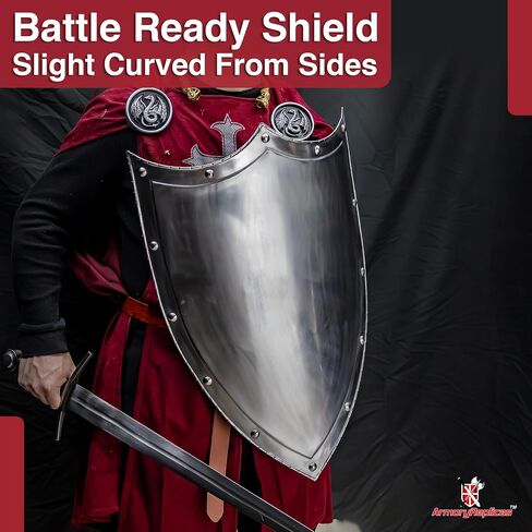 Armory Replicas™ Polished Steel Crusader Shield Belt – Leather Strap with Iron Roller Reenactments Costumes, and Roleplay in Saudi Arabia
