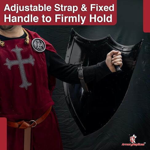 Armory Replicas™ Polished Steel Crusader Shield Belt – Leather Strap with Iron Roller Reenactments Costumes, and Roleplay in Saudi Arabia