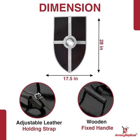 Armory Replicas™ Polished Steel Crusader Shield Belt – Leather Strap with Iron Roller Reenactments Costumes, and Roleplay in Saudi Arabia