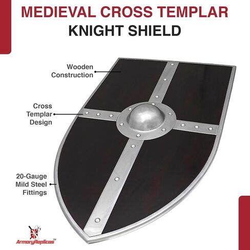 Armory Replicas™ Polished Steel Crusader Shield Belt – Leather Strap with Iron Roller Reenactments Costumes, and Roleplay in Saudi Arabia