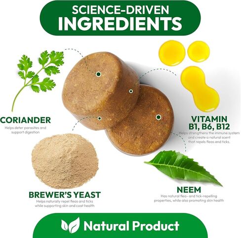 البراغيث الطبيعية والمضغ للكلاب - علاجات عن طريق الفم الناعمة - جميع السلالات والأعمار - تعامل الكلاب الدعم المناعي - المصنوع في الولايات المتحدة الأمريكية in Kuwait