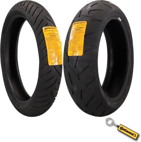 Continental ContisPortattack 4 120/70ZR17 الأمامي و 190/55ZR17 إطارات الدراجات النارية الرياضية الخلفية-أقصى قبضة ، معالجة الضوء ، ودقة التوجيه الرائعة 120/70-17 ، 190/55-17 مع مفتاح (حزمة) in Saudi Arabia