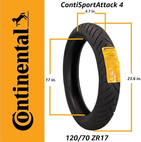 Continental ContisPortattack 4 120/70ZR17 الأمامي و 190/55ZR17 إطارات الدراجات النارية الرياضية الخلفية-أقصى قبضة ، معالجة الضوء ، ودقة التوجيه الرائعة 120/70-17 ، 190/55-17 مع مفتاح (حزمة) in Saudi Arabia