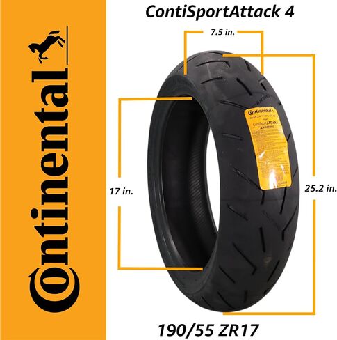 Continental ContisPortattack 4 120/70ZR17 الأمامي و 190/55ZR17 إطارات الدراجات النارية الرياضية الخلفية-أقصى قبضة ، معالجة الضوء ، ودقة التوجيه الرائعة 120/70-17 ، 190/55-17 مع مفتاح (حزمة) in Saudi Arabia