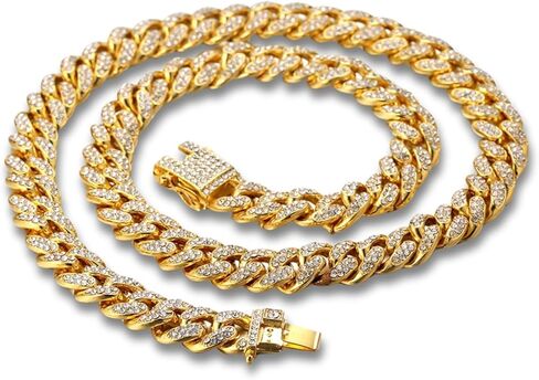 Halukakakah Baby Toddler Cuban Link Chain - Tycoon Junior - Kid's 18K Gold/Platinum White Gold Bracelet Necklace Smally Size ، Lab Diamonds Prong Set ، تتناسب مع 6+ Y/O. مع Giftbox in Kuwait