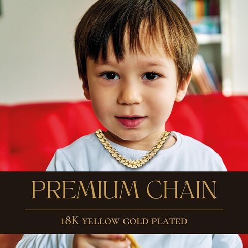 Halukakakah Baby Toddler Cuban Link Chain - Tycoon Junior - Kid's 18K Gold/Platinum White Gold Bracelet Necklace Smally Size ، Lab Diamonds Prong Set ، تتناسب مع 6+ Y/O. مع Giftbox in Kuwait