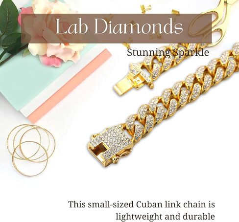 Halukakakah Baby Toddler Cuban Link Chain - Tycoon Junior - Kid's 18K Gold/Platinum White Gold Bracelet Necklace Smally Size ، Lab Diamonds Prong Set ، تتناسب مع 6+ Y/O. مع Giftbox in Kuwait