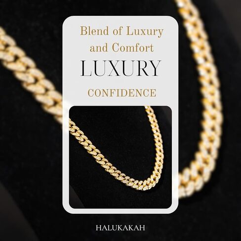 Halukakakah Baby Toddler Cuban Link Chain - Tycoon Junior - Kid's 18K Gold/Platinum White Gold Bracelet Necklace Smally Size ، Lab Diamonds Prong Set ، تتناسب مع 6+ Y/O. مع Giftbox in Kuwait
