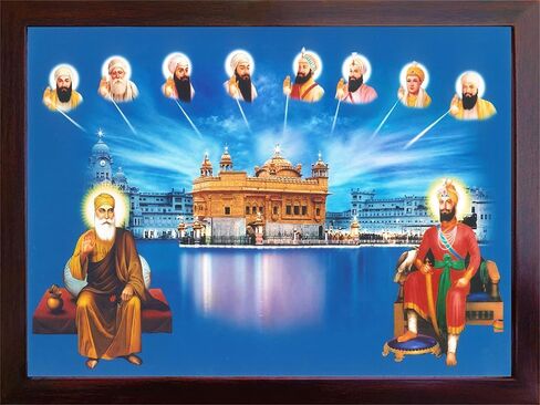SANVIKA Guru Nanak Dev Ji Photo With Frame, Paper Poster With Frame, God Art For Wall, Sikh Decor Wall Framed Pictures for Home/Office, (Baba Deep Singh With Other 10 Gurus, (9" x 12") in Saudi Arabia