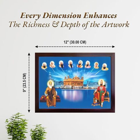 SANVIKA Guru Nanak Dev Ji Photo With Frame, Paper Poster With Frame, God Art For Wall, Sikh Decor Wall Framed Pictures for Home/Office, (Baba Deep Singh With Other 10 Gurus, (9" x 12") in Saudi Arabia