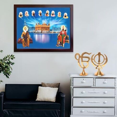 SANVIKA Guru Nanak Dev Ji Photo With Frame, Paper Poster With Frame, God Art For Wall, Sikh Decor Wall Framed Pictures for Home/Office, (Baba Deep Singh With Other 10 Gurus, (9" x 12") in Saudi Arabia